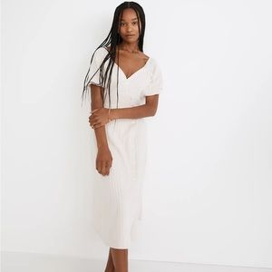 Puff-Sleeve Button-Wrap Midi Dress in Undyed Stripe by Madewell